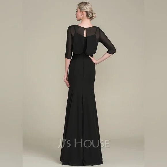 Trumpet/Mermaid Scoop Neck Chiffon Evening Dress - Slate Blue - Picture 3 of 6